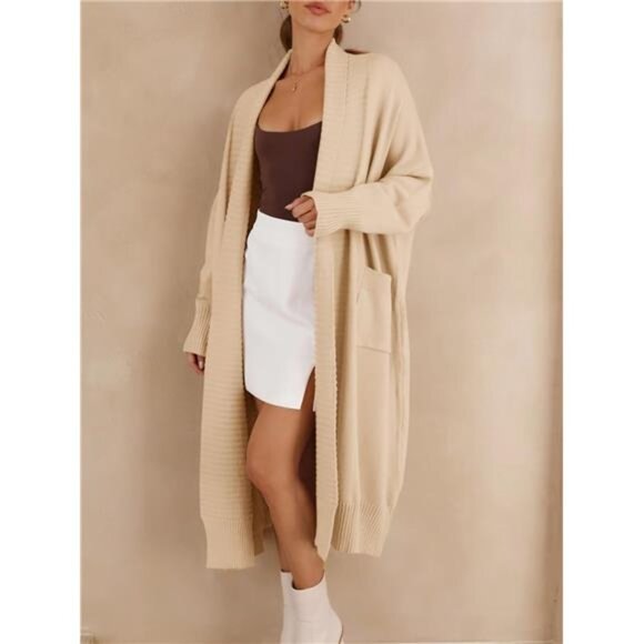 Womens Long Cardigan Sweaters with Pockets Beige - Picture 5 of 5